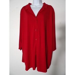 Venezia 3X 26/28 Red Blouse Button Collar Slinky Polyester Career Business NWT